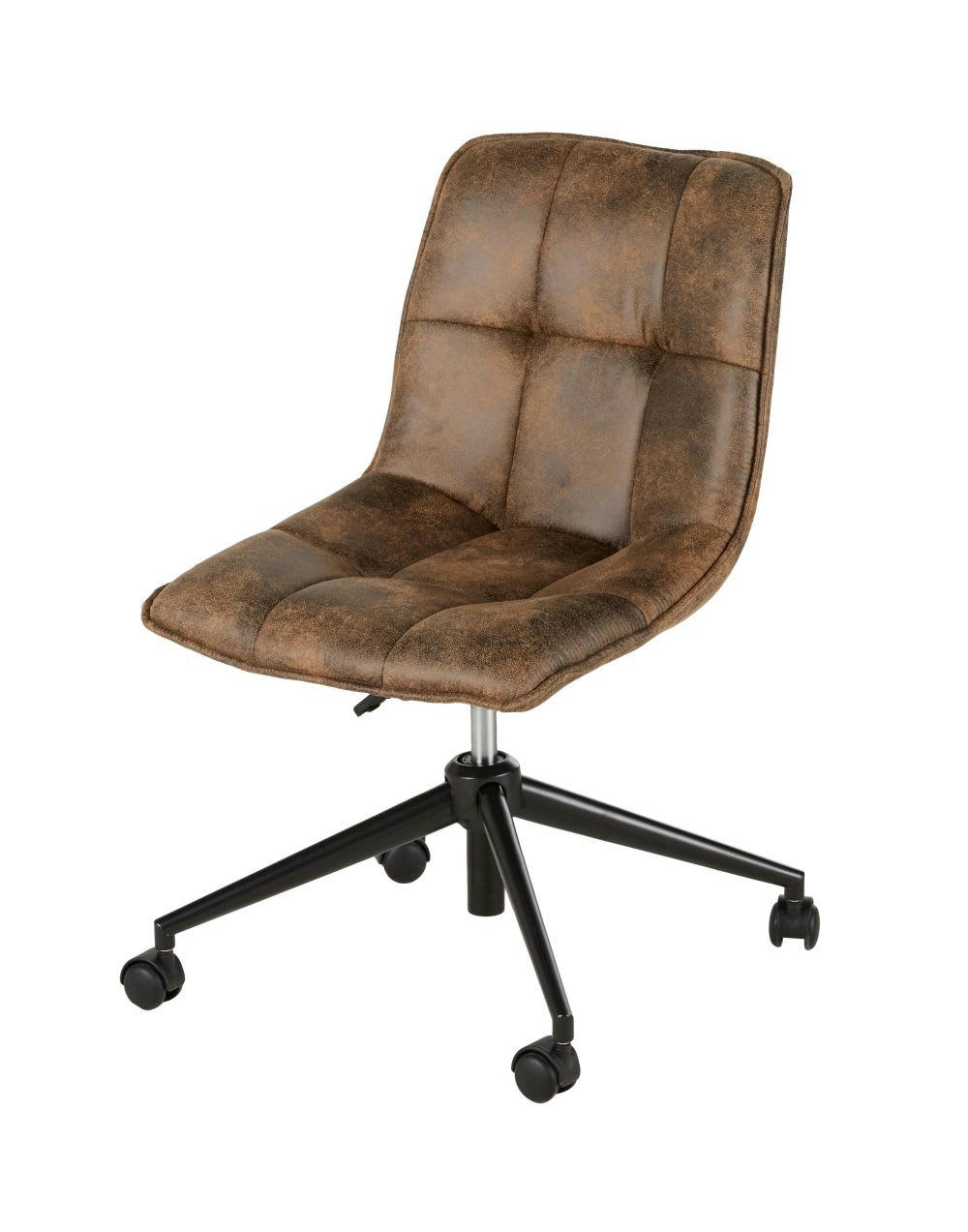 Finley - Chaise de bureau à roulettes matelassée marron