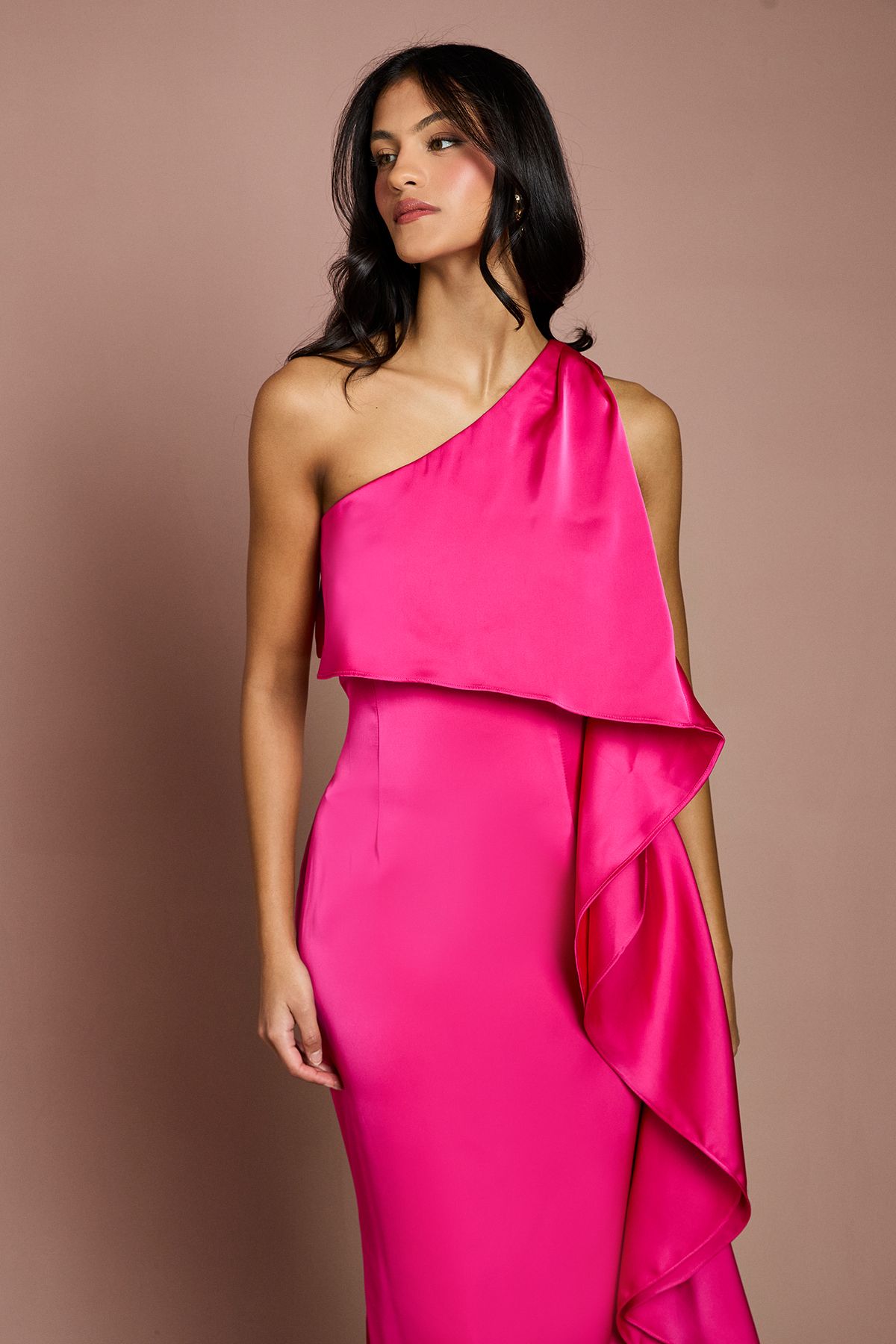 Coast Petite Waterfall One Shoulder Satin Maxi Dress