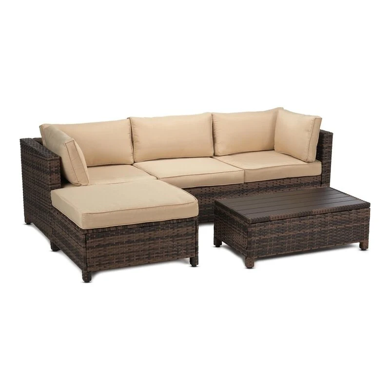3 Pieces Wicker Patio Outdoor Sectional Set