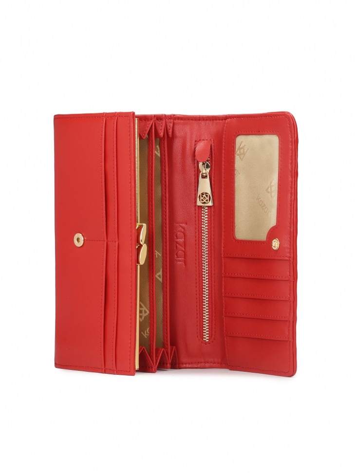 Quilted red wallet with roomy interior