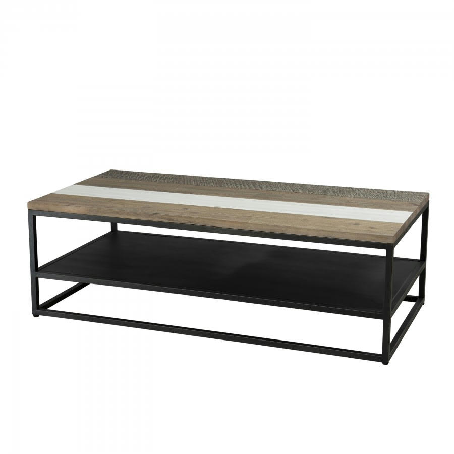 LEANDRE - Table basse avec tablette en acacia et métal L120