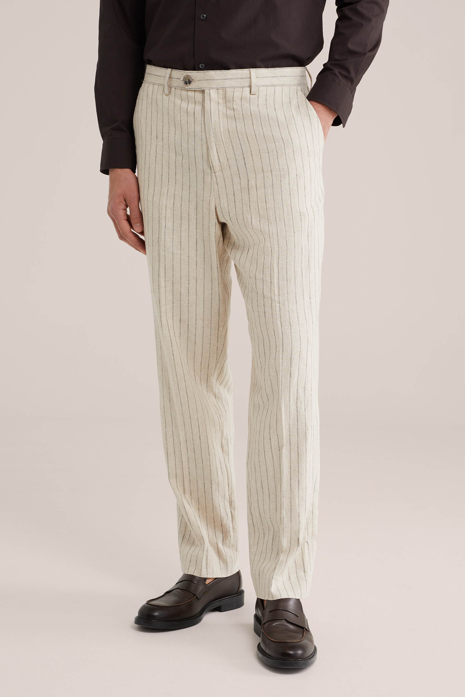 Heren regular fit pantalon van linnenmix