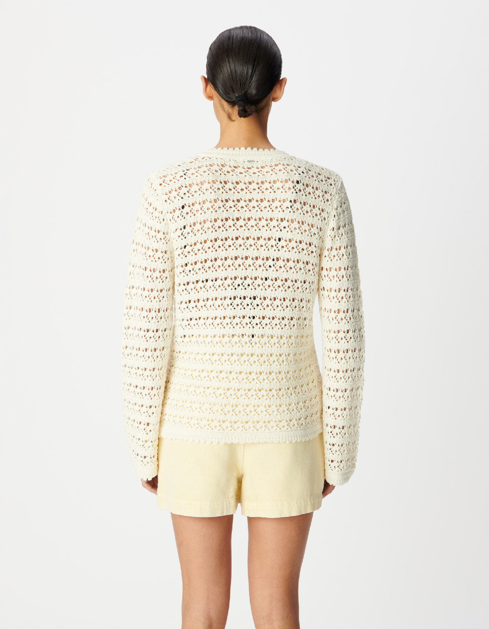 Pull blanc tricot crochet ajouré Femme