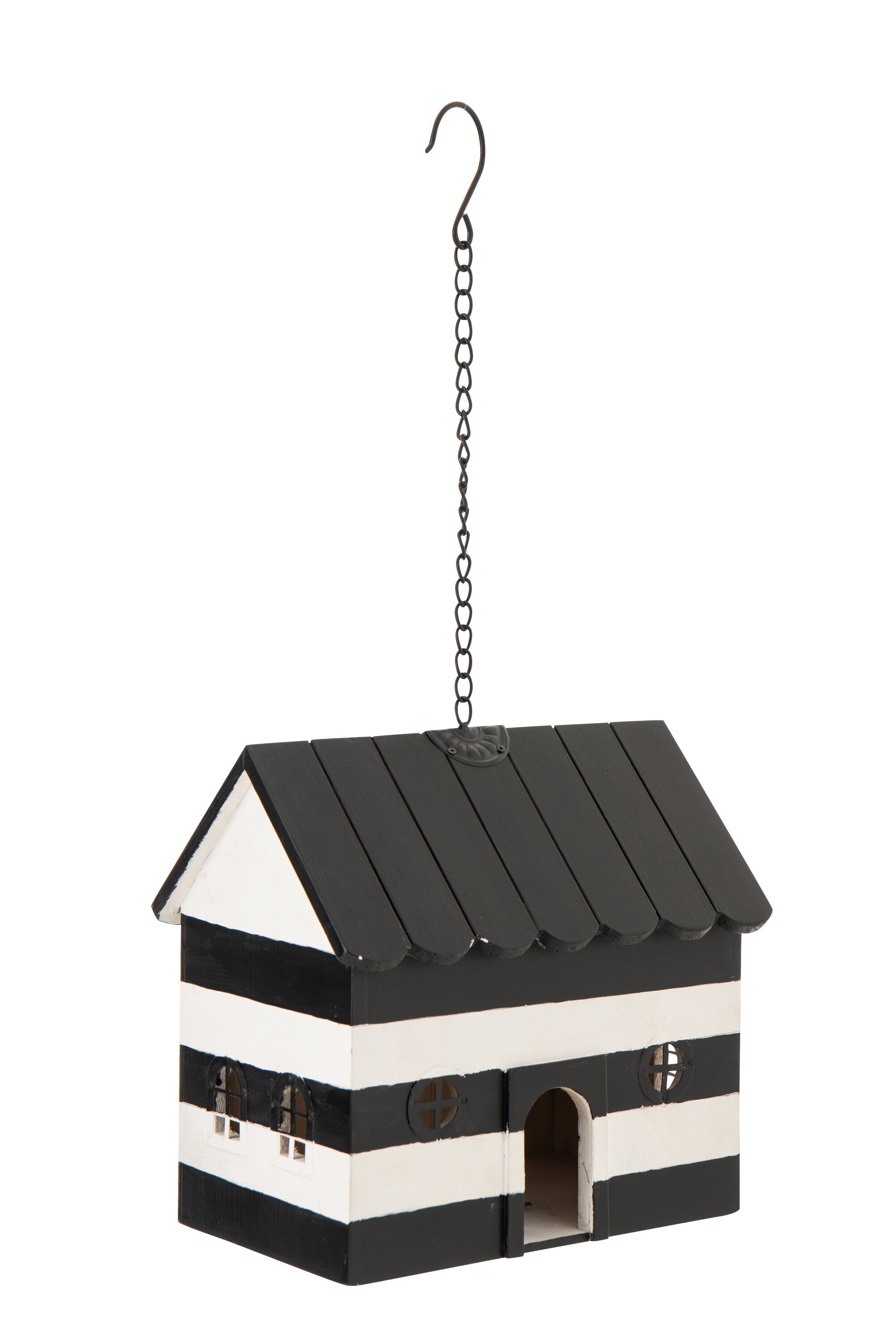 J-Line vogelhuisje Gestreept - hout- zwart/wit - large