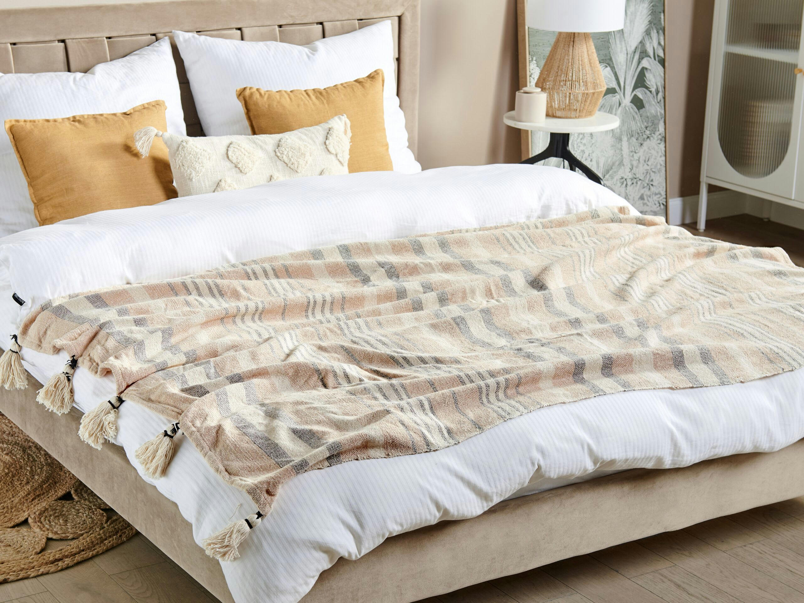 YARSELI - Couverture en coton beige 170x130cm