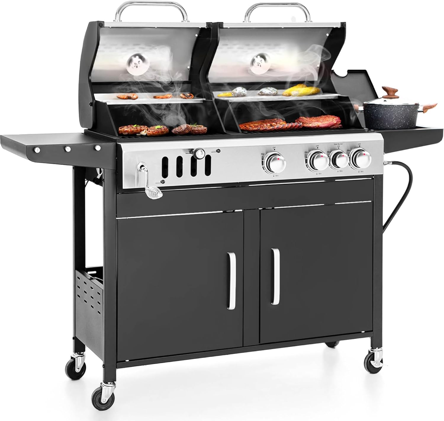 Sophia & William Charcoal and Propane Gas Grill Combo with Side Burner & Porcelain-Enameled Cast Iron Grate  Dual Fuel BBQ Grill for Outdoor  Barbecue Grill  690 SQIN Cooking Area