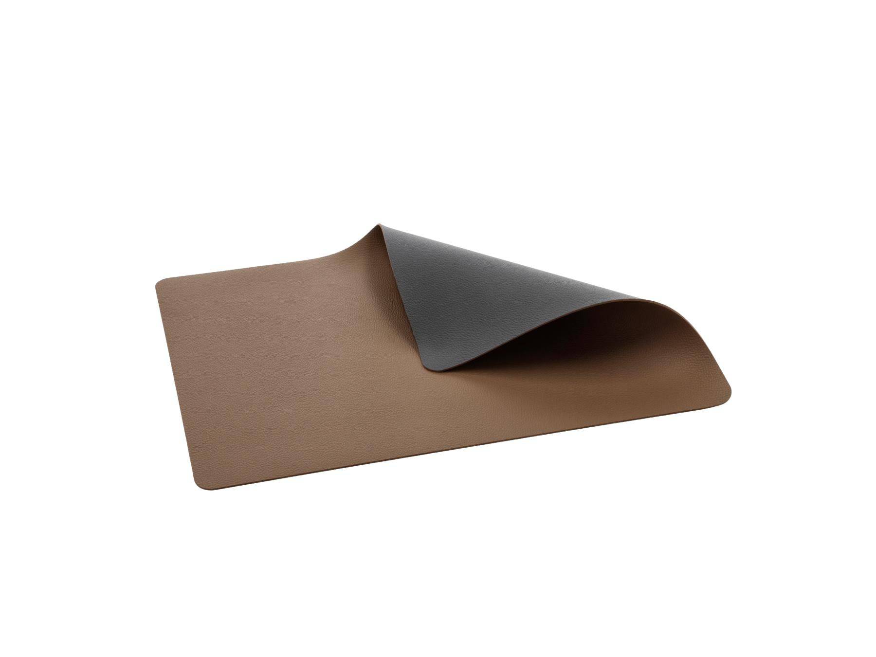 Bitz Placemat imitatie leer - dubbelzijdig te gebruiken Hout / Titanium 46 x 33 cm - set van 4 stuks
