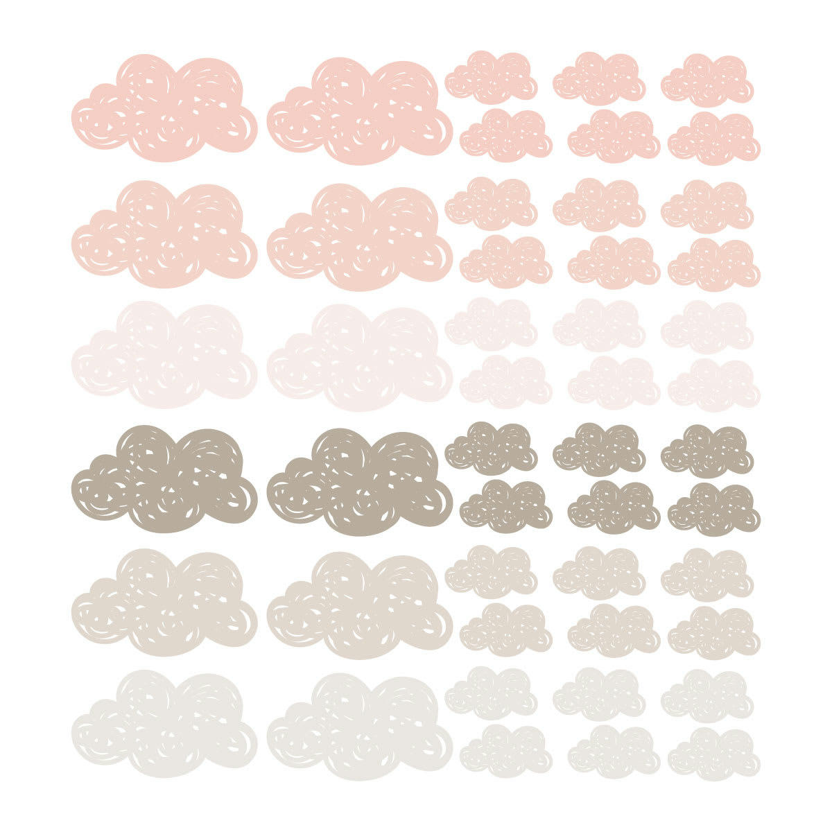 CLOUDS - Stickers muraux en vinyle petits nuages rose et gris tourterelle