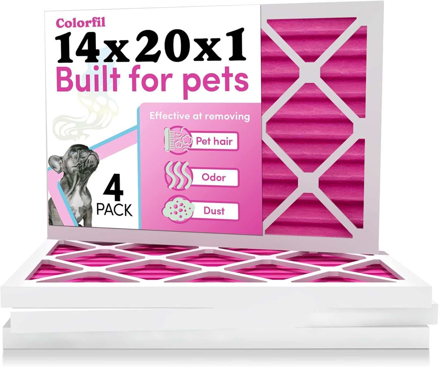 Colorfil 14x20x1 Air Filter (4-Pack) | Made in the USA | Color Changing | Remove Cat and Dog Odor | MERV 8 for Pet Hair Dander and Dust | 13.5x19.5x0.75 Exact Size