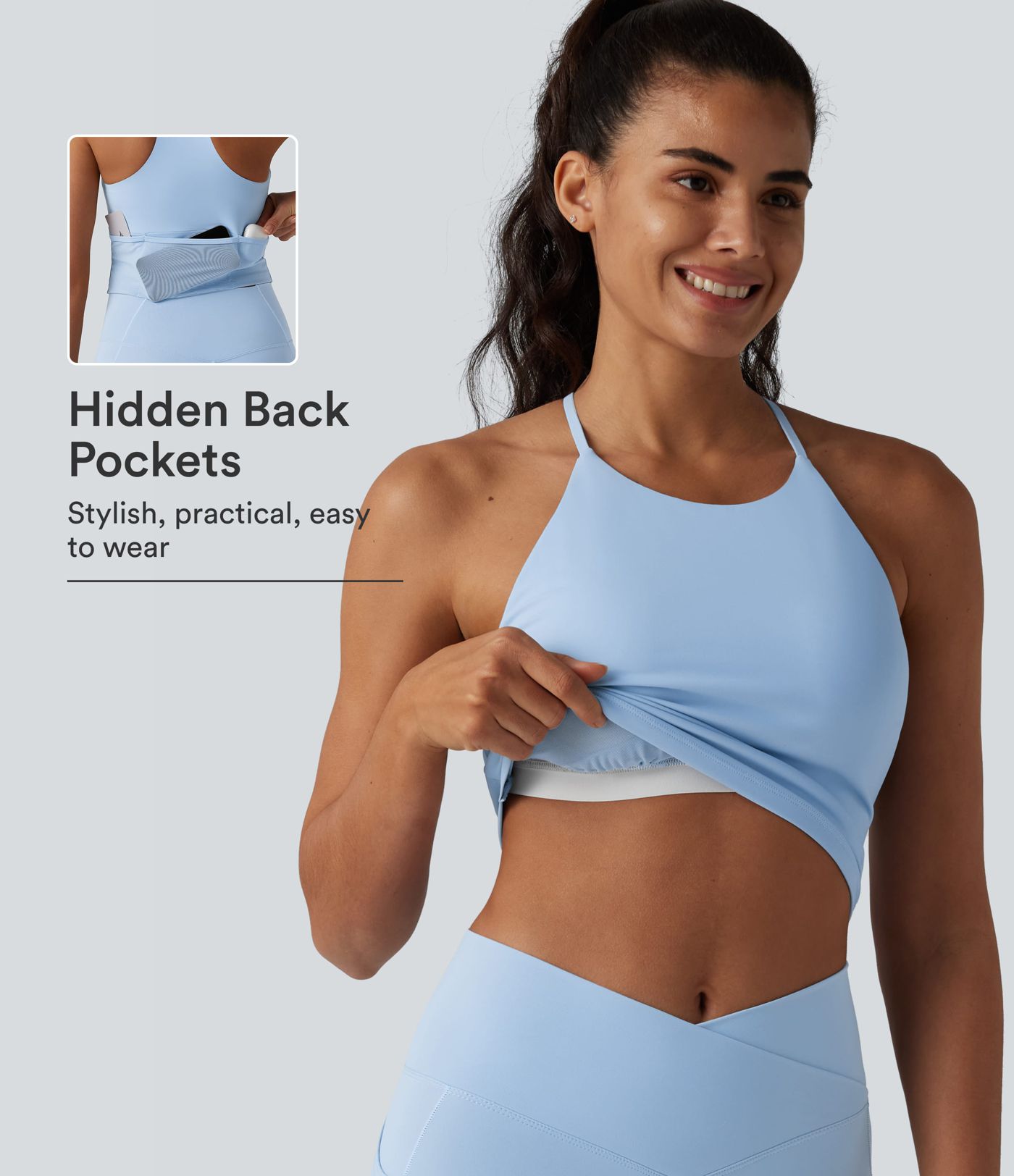 Débardeur de yoga SoftlyZero™ Airy dos nageur effet frais InstantCool avec brassière intégrée, poches, protection solaire UPF50