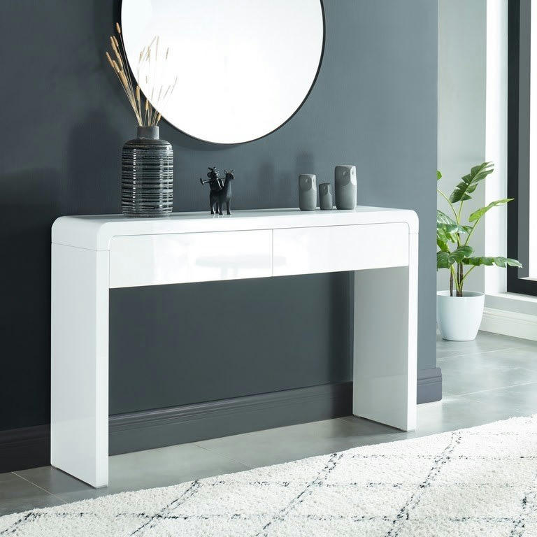 DARWIN - Console   laqué blanc brillant  2 tiroirs