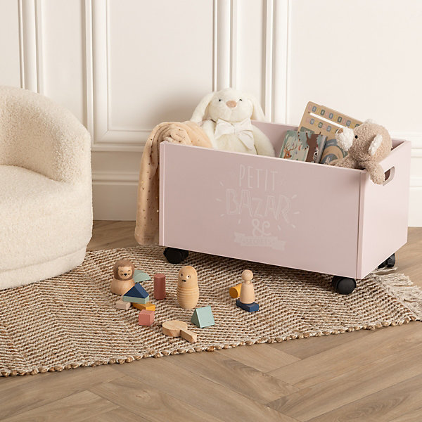 Coffre à jouets à roulettes rose - Atmosphera