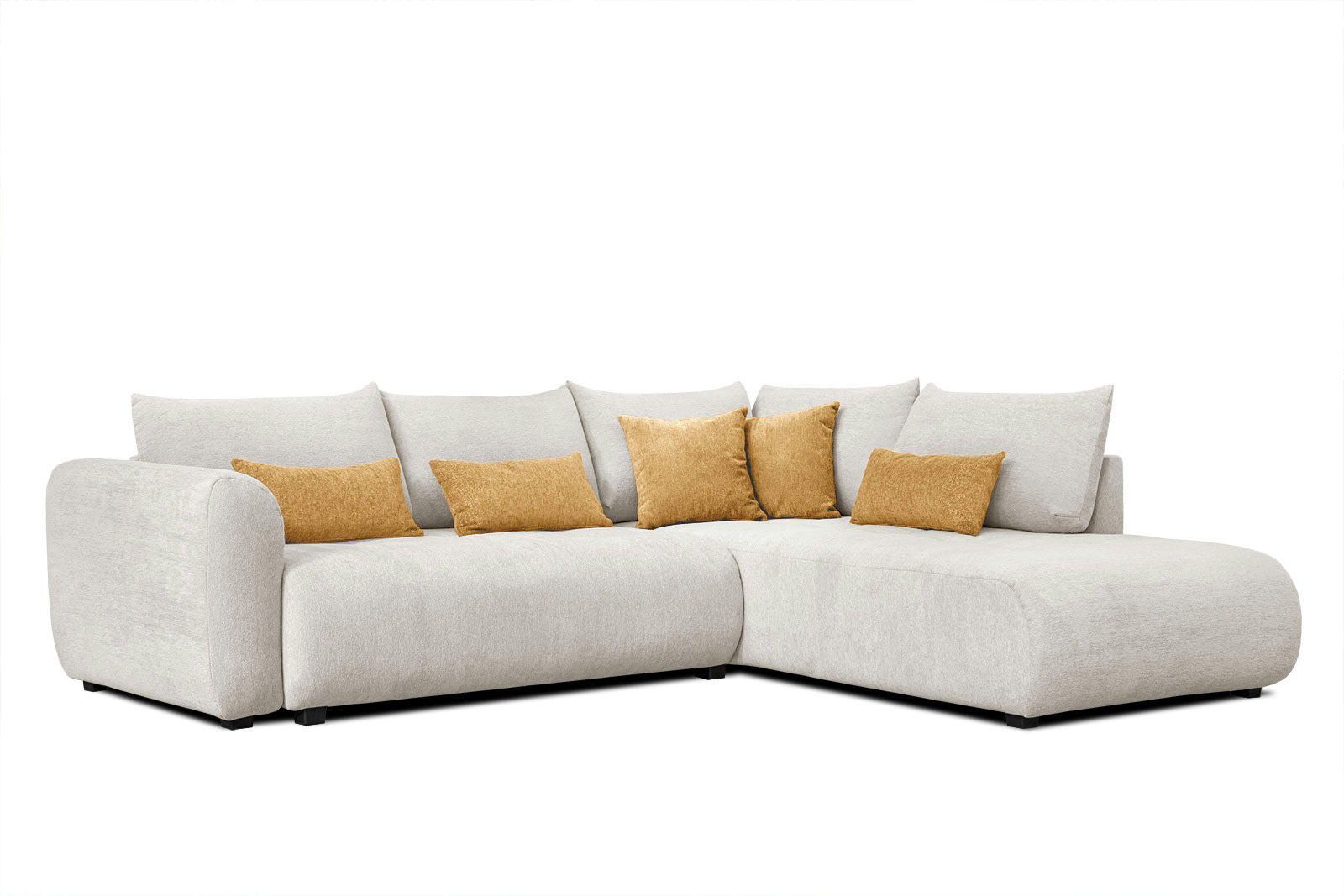 SORENO - Canapé d'angle droit 5 places écru avec le couchage