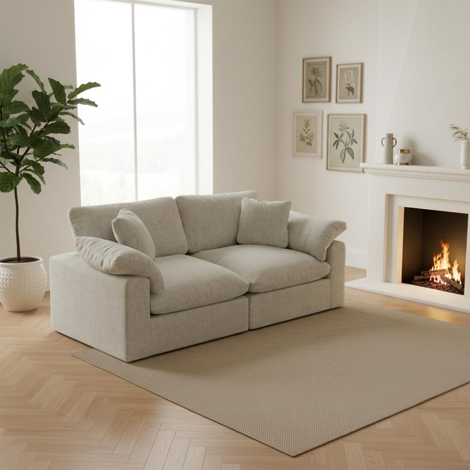 Modular Sectional Sofa Cloud Couch,78.6 Down Filled Comfy Cloud Modern Sofa,2 Seater with Light Beige Linen Couch Cushion Covers Removable Furniture for Living Room