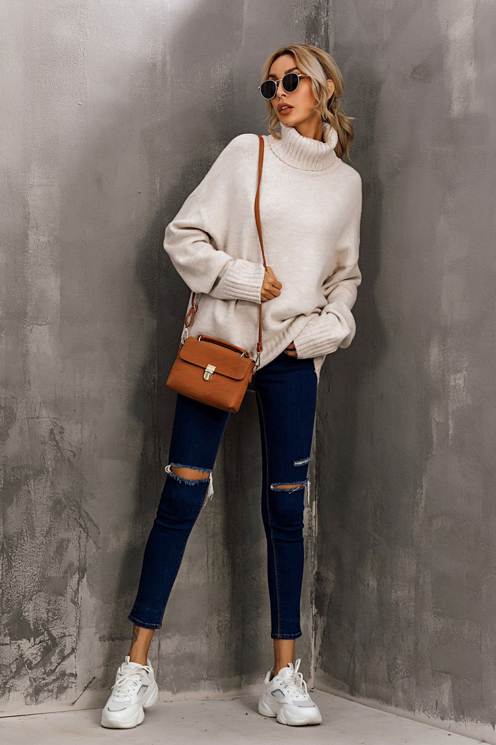 FS Collection Jumper Top With High Neck In Cream