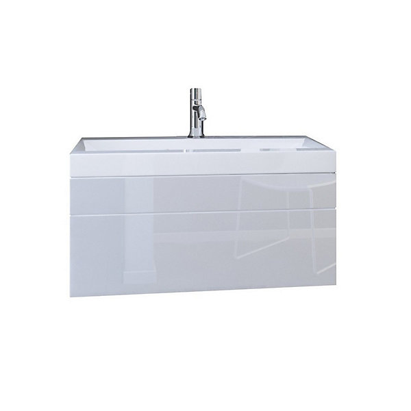 Ensemble meubles de salle de bain blanc collection BIRD. 2 Colonnes, meuble sous vasque, vasque