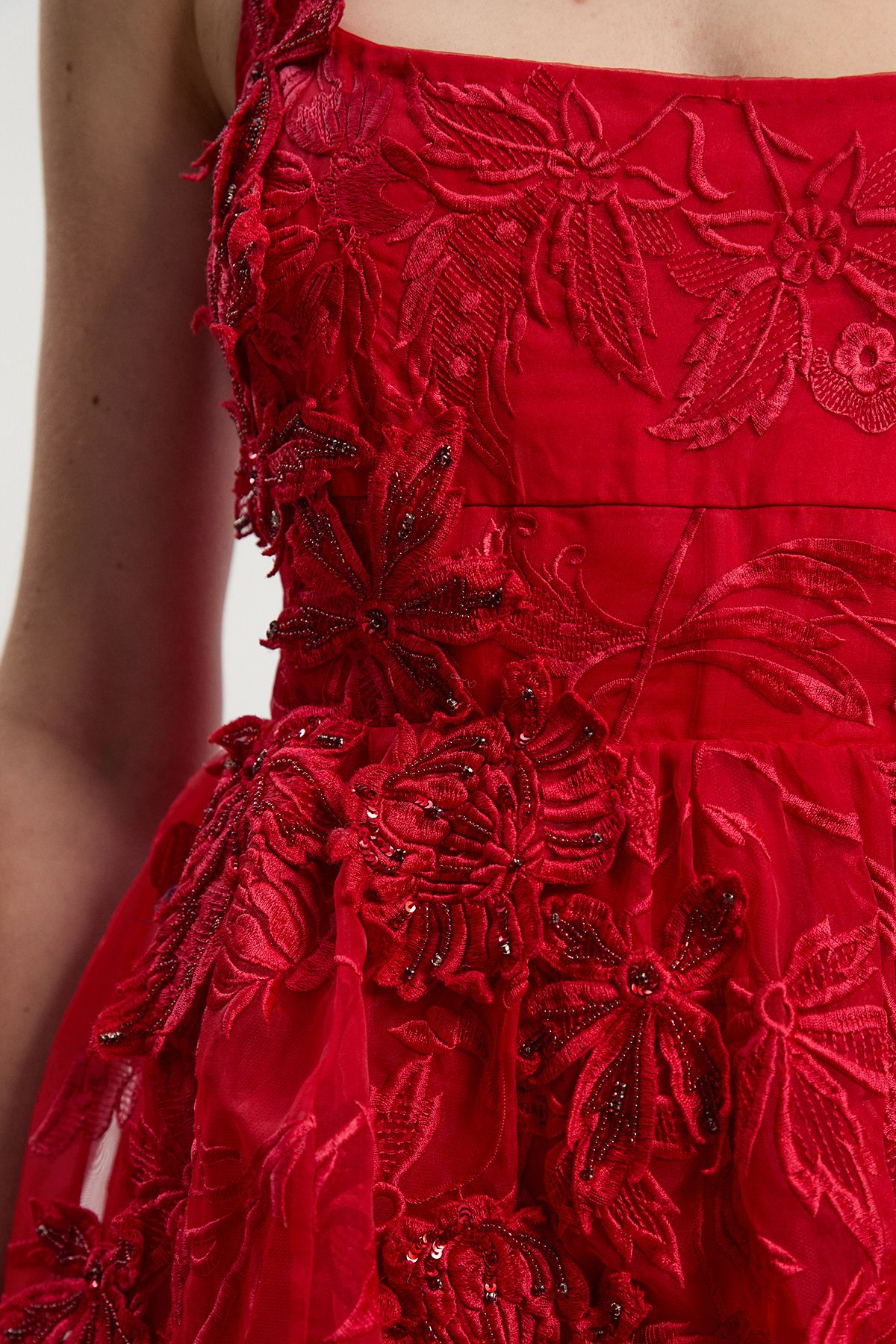 KarenMillen Archive Embroidered Applique Organdie Woven Prom Dress