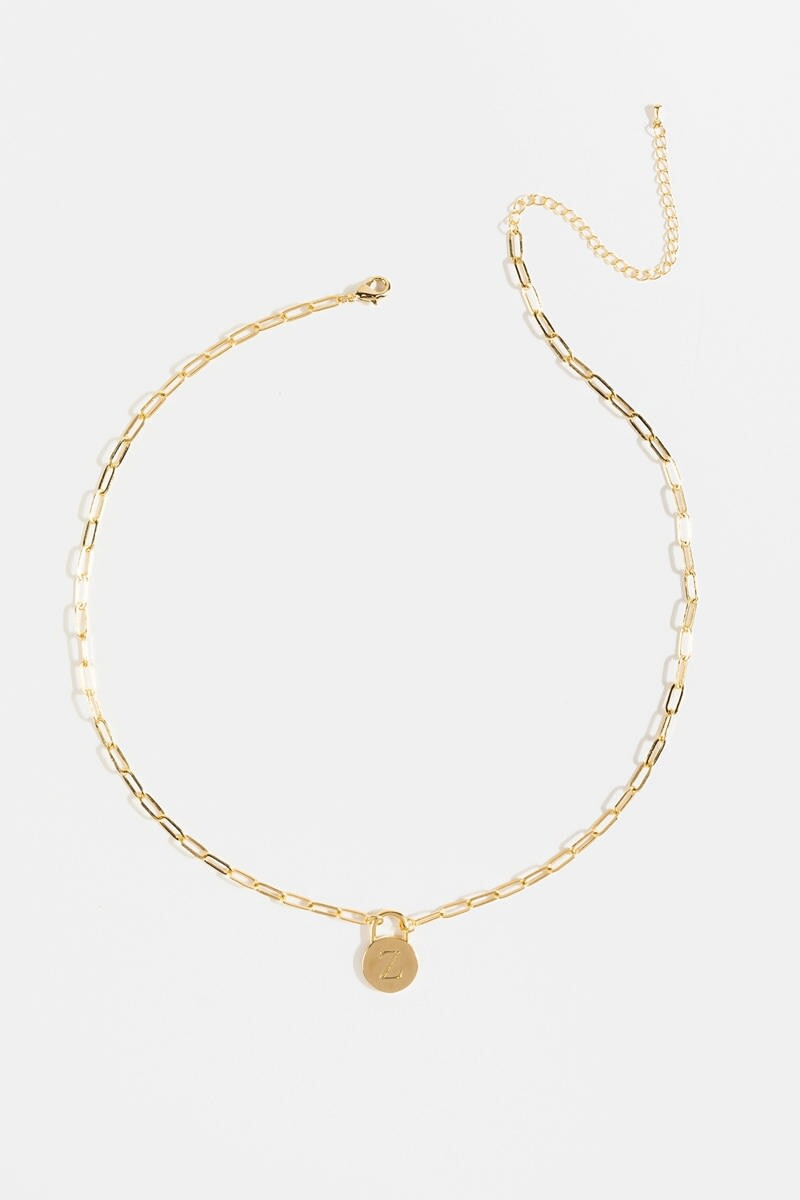 Initial Curb Chain Pendant Necklace Gold