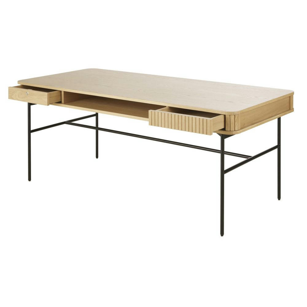 Boldin - Bureau 2 tiroirs beige et noir