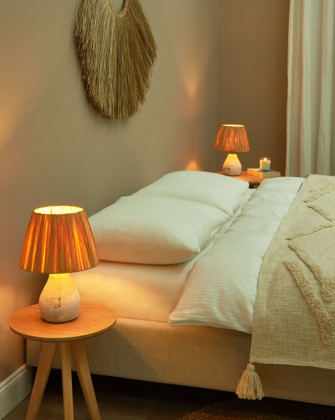 2 lampy stołowe nocne ceramiczne białe z naturalnym