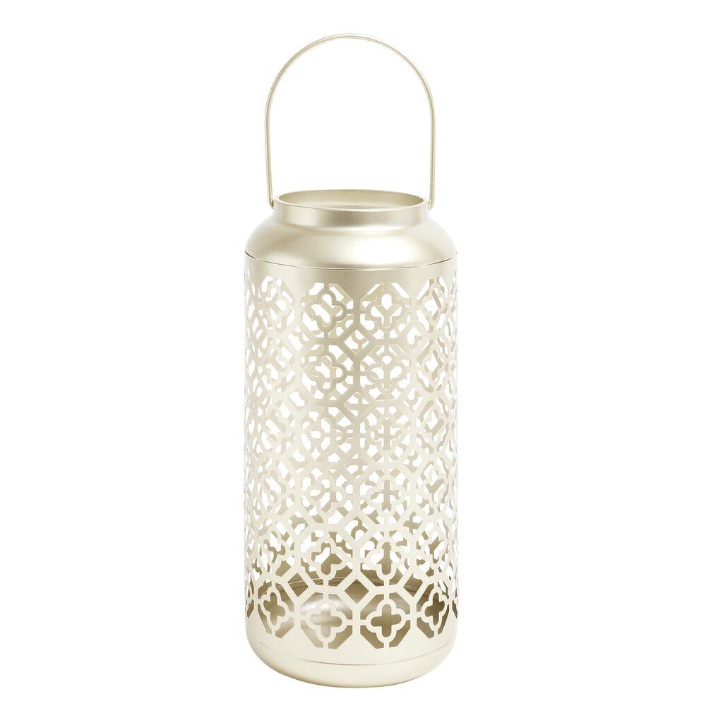 Lanterne carreaux de ciment ajourés métal doré Ø15xH34,5cm