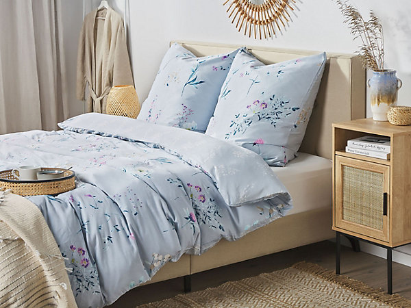 Ensemble de housses de couette EVERGREEN Satin de coton 220 x 240 cm Bleu clair