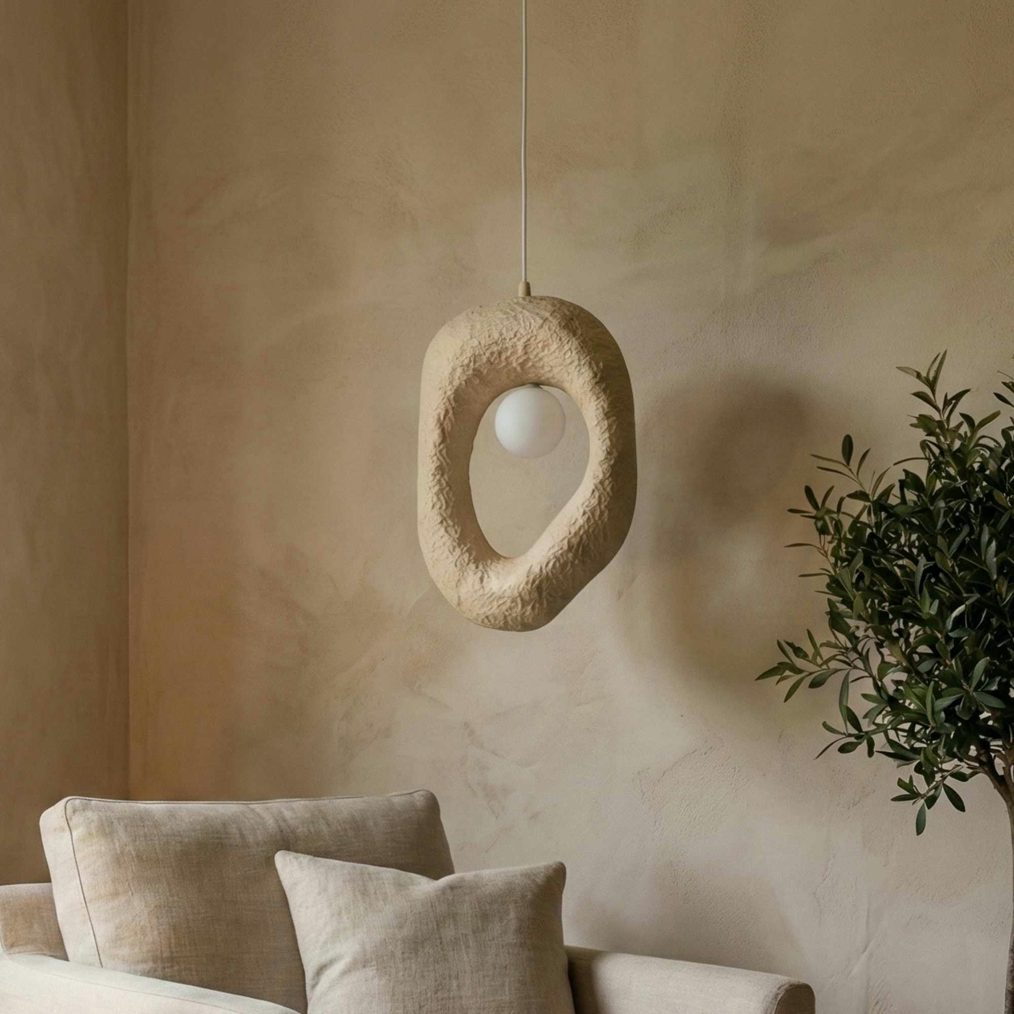 Suspension beige design organique anneau NOXIS