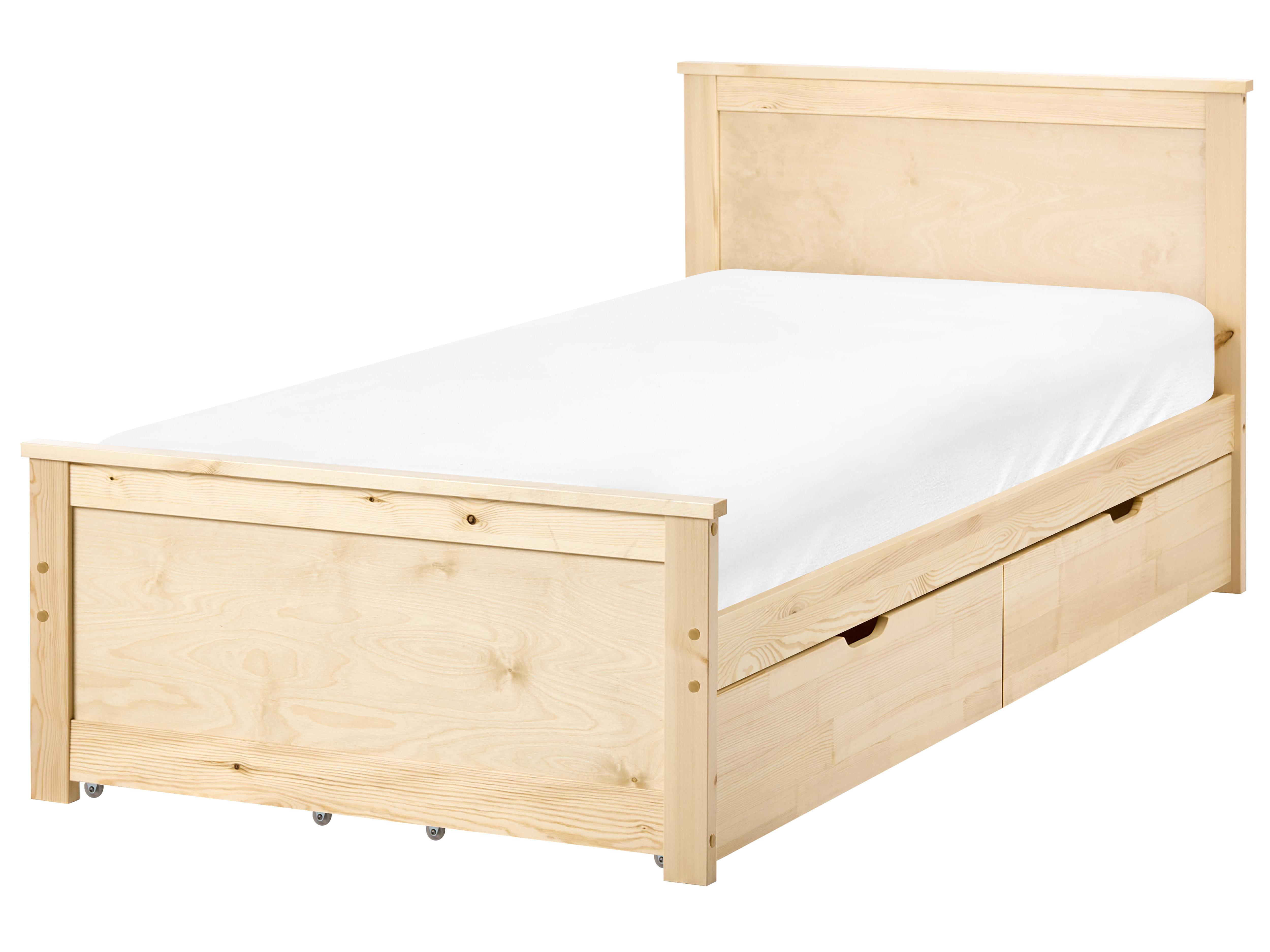 Bed with 4 Drawers Pine Wood DAUPHIN 90 x 200 cm (EU Single) Light Brown