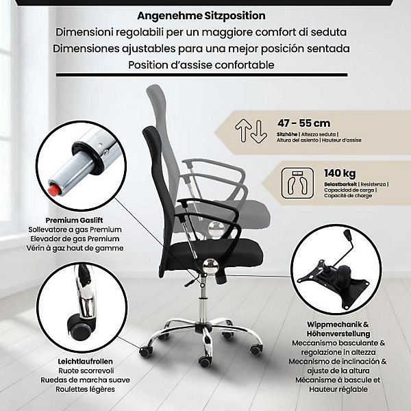Fauteuil de bureau Washington CLP Noir simili respirant réglable