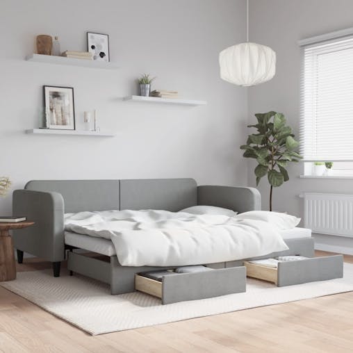 NNEVL Daybed with Trundle and Drawers Light Grey 90x190 cm Fabric