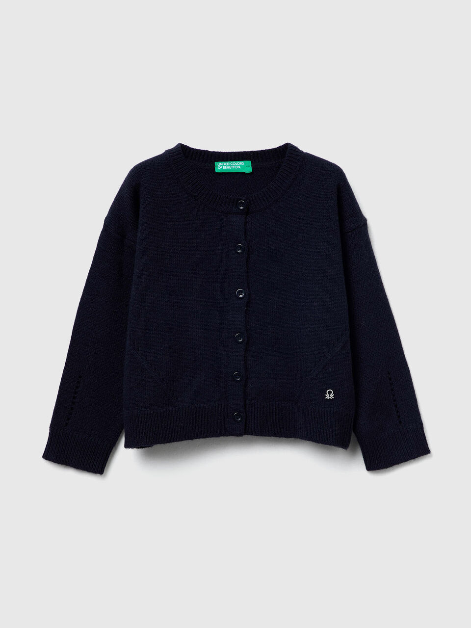 Cardigan in wool blend with perforated detailing