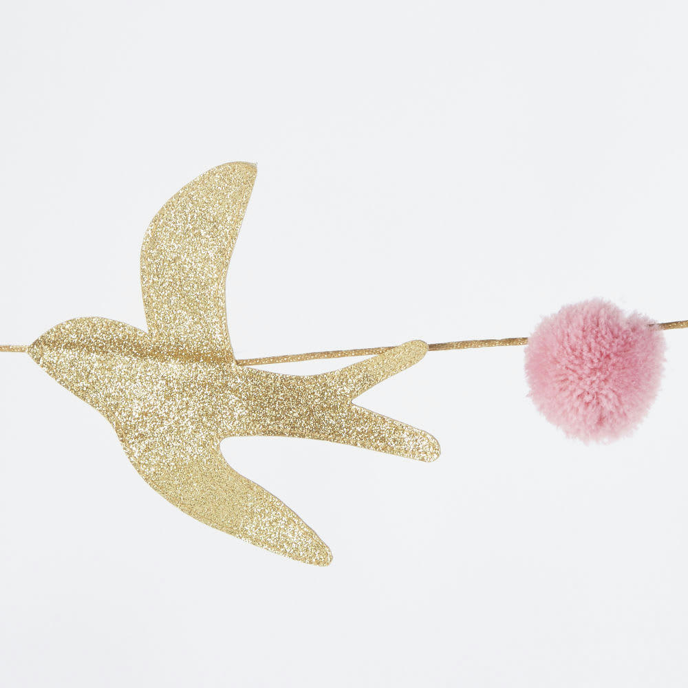 ANTWERP - Guirlande à pompons et hirondelles dorées L185