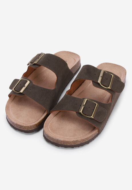 Mens Brown Buckle Footbed Sandals