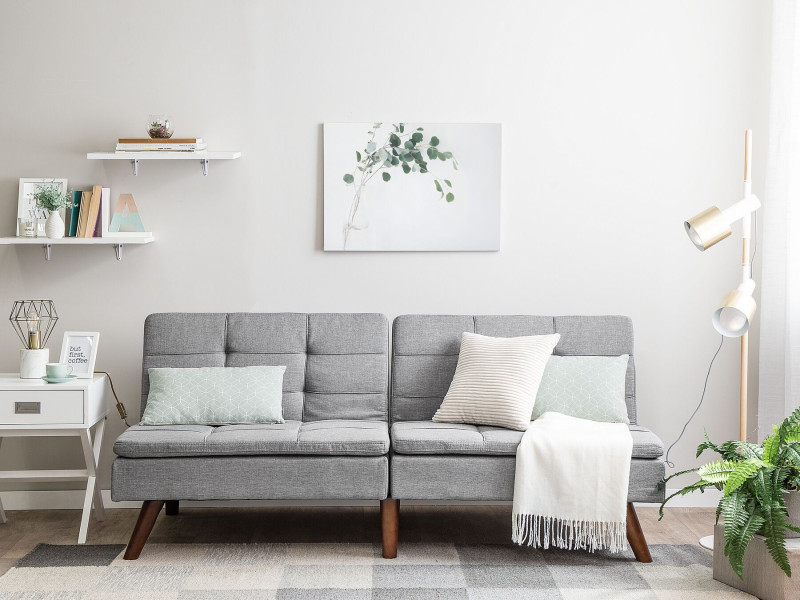 Sofa kanapa rozkładana pikowana jasnoszara