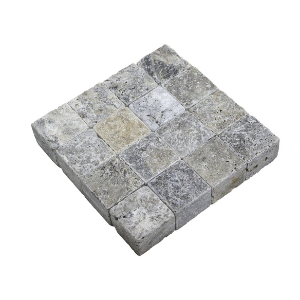 Pflastersteine »Mudra Grey«, LxBxH: 10 x 10 x 7 cm, (1 m²), Travertin, grau/beige