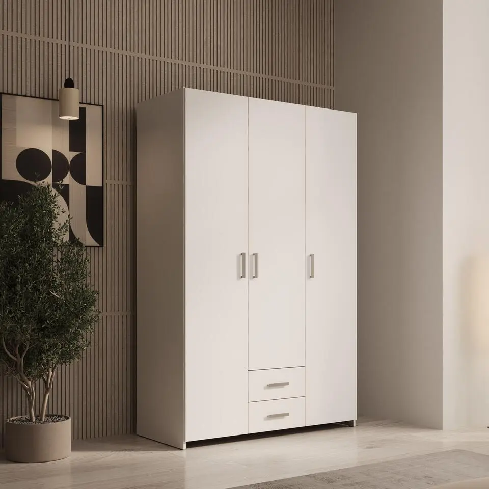 Meubella - Elario - Kledingkast 3 deurs - Wit - 119x54x191 cm