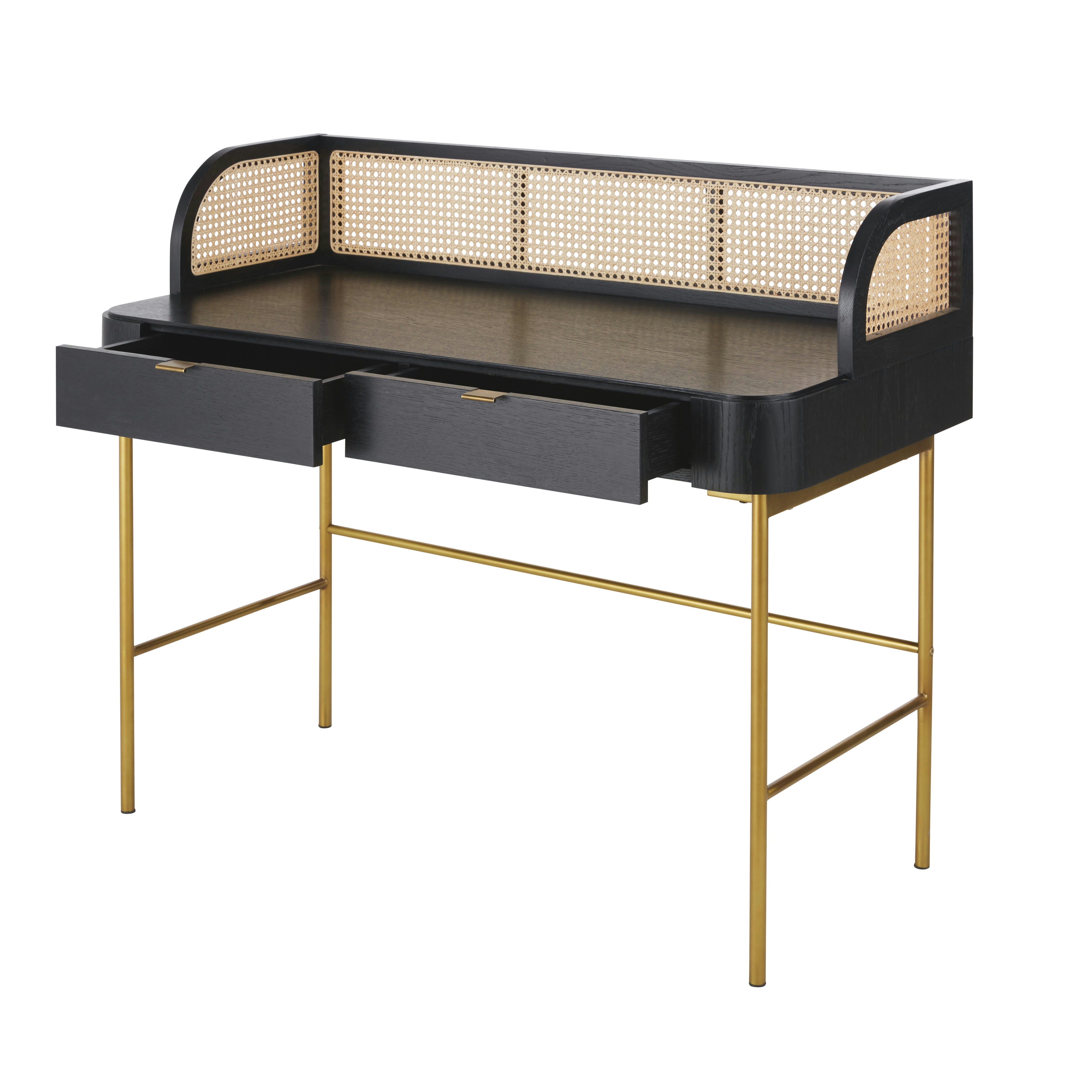 Loreto - Bureau noir cannage en rotin