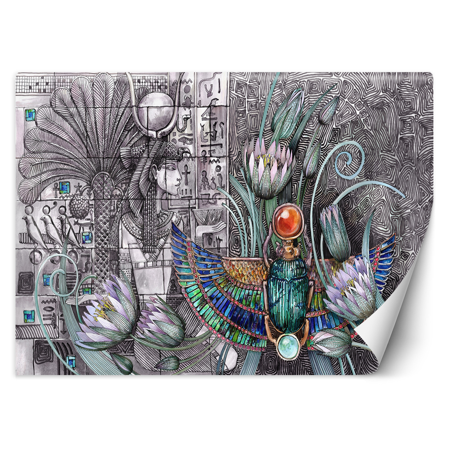 Feeby Fototapeta, Egipskie hieroglify i skarabeusz 150x105