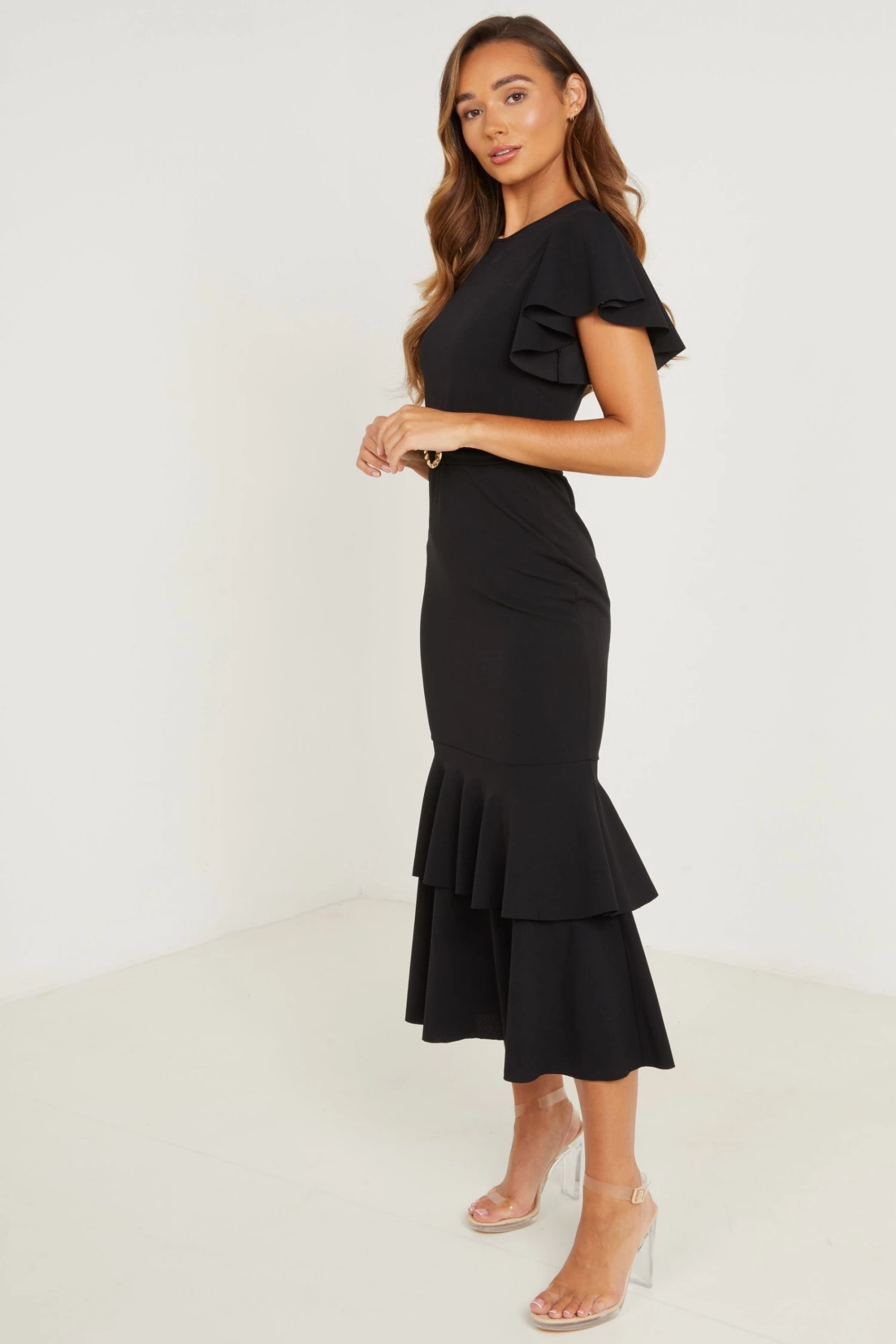 Quiz Black Frill Hem Maxi Dress