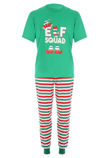 Unisex Adults Green Christmas Elf Squad Family Pyjama Set