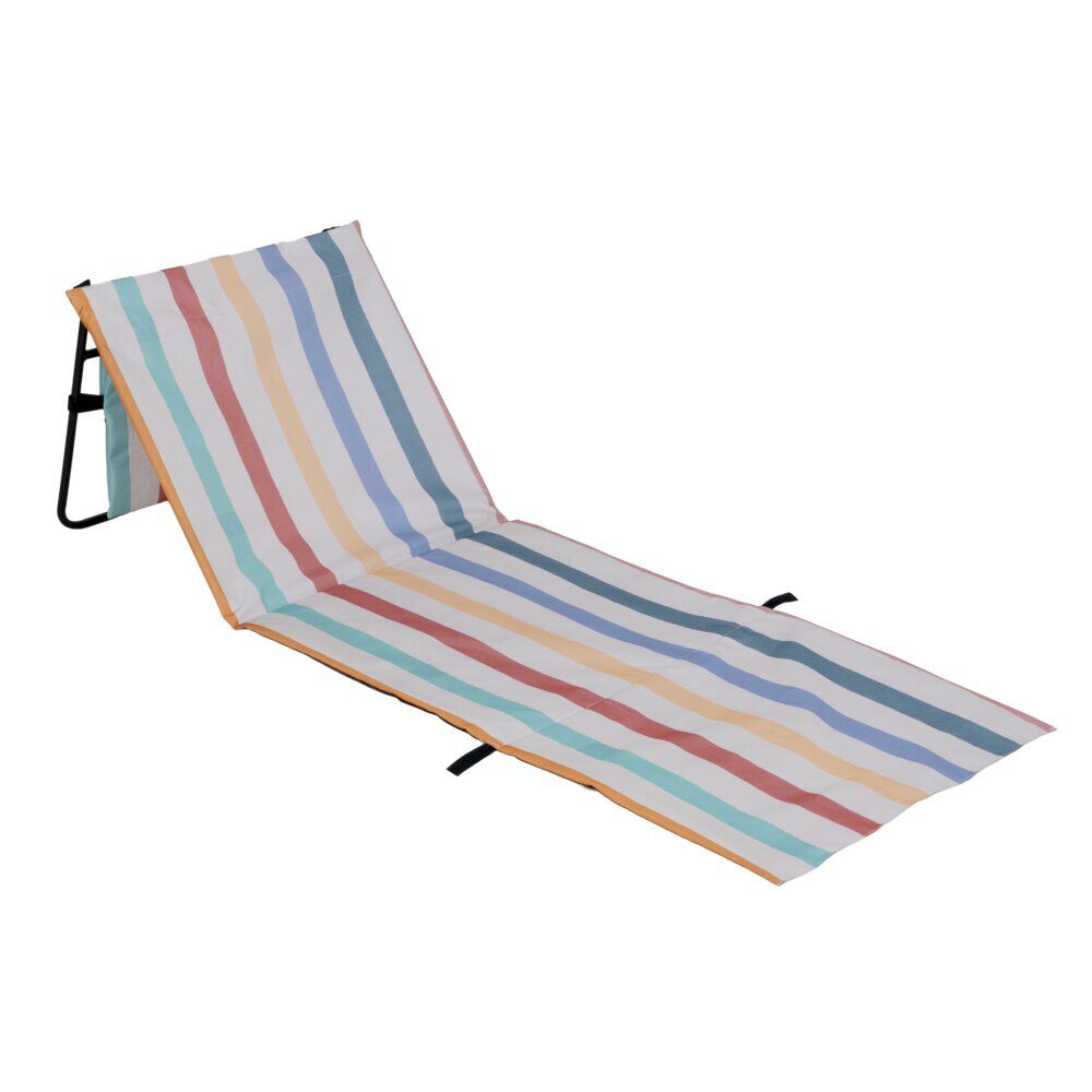 Dossier de plage pliable métal et tissu bayadère rayures multicolores 51xL150cm