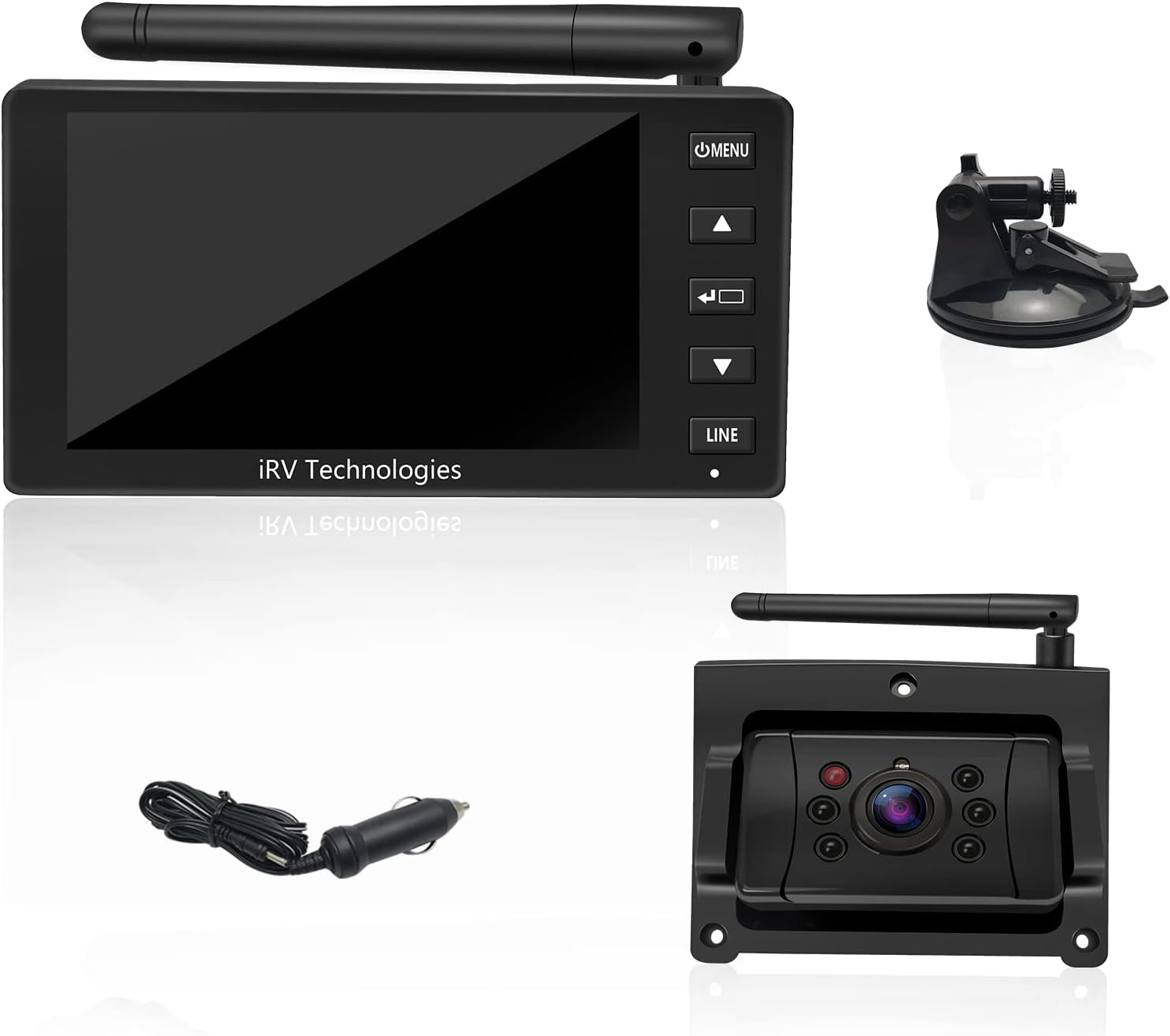 Backup Camera ProAuto iRVCM1 Wireless Rear Camera 5 Monitor and IP66 Waterproof Camera Auto Pairing Infrared Night Version 120°Angle Rear View Reverse Camera with Astern Indicator Line for Car  RV