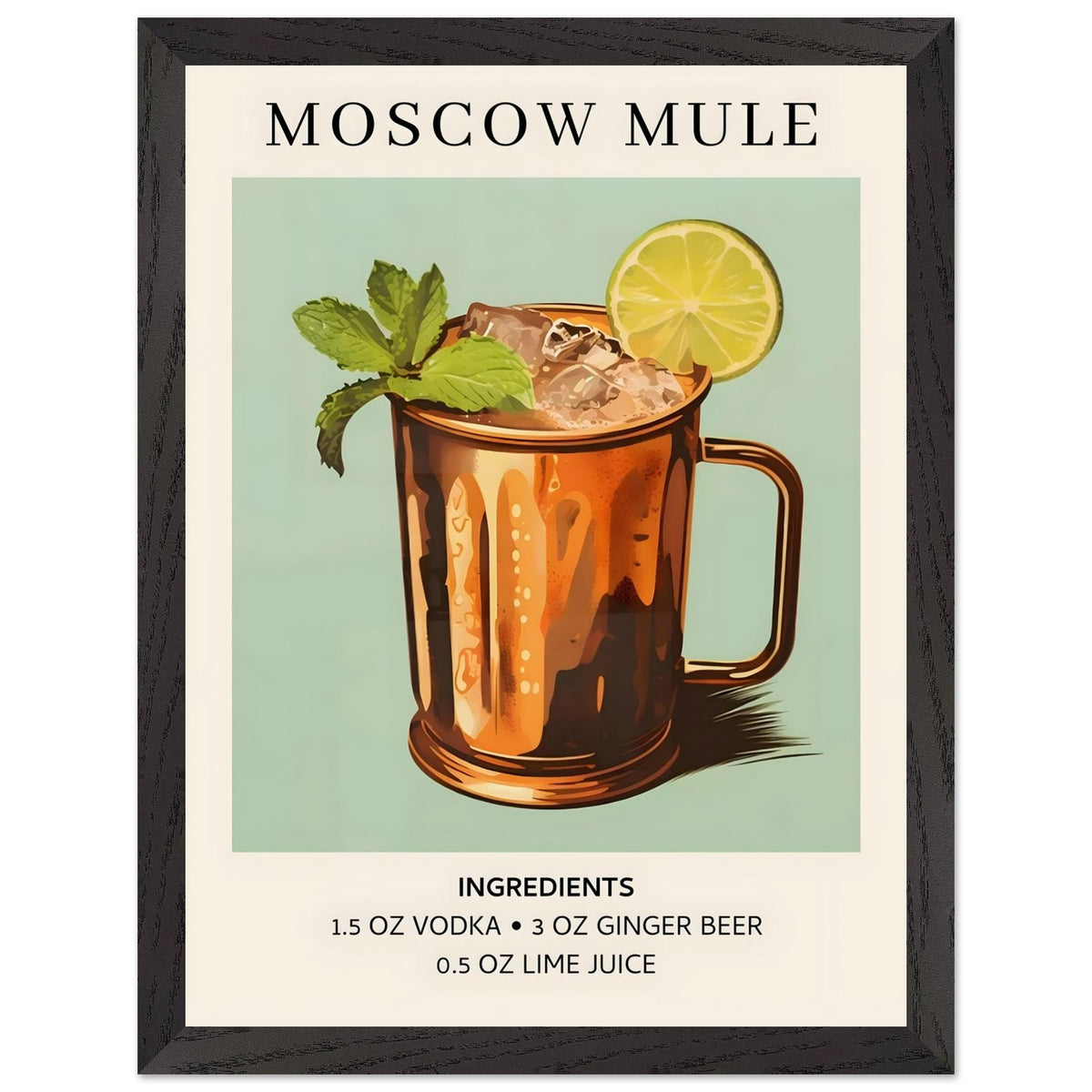 Artfulprints Poster met Lijst Moscow Mule cocktail II - Ingrediënten  - 30x40 cm - Meerkleurig