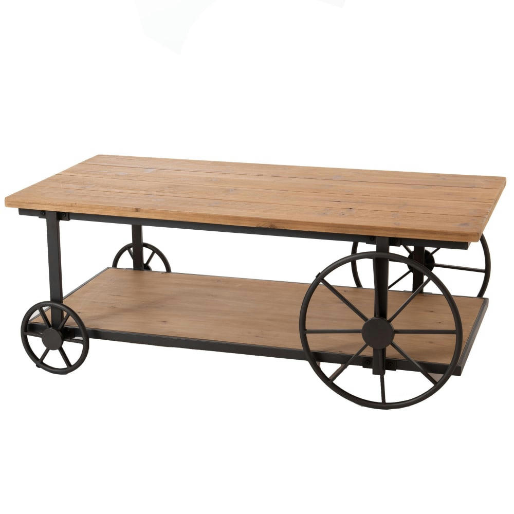 - Table basse   sur roue en bois  marron