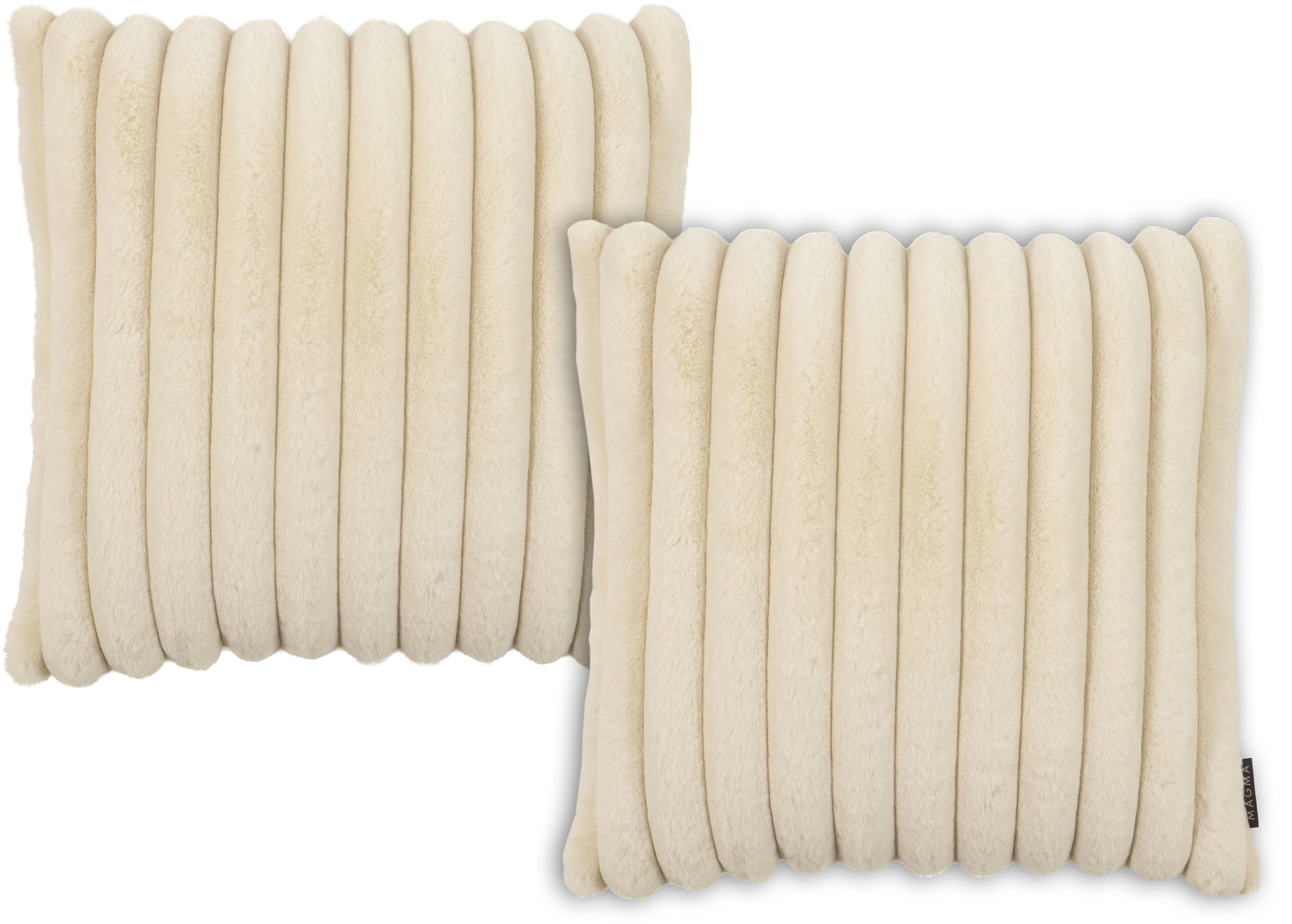 RAYA - Housses de coussin moelleux imitation fourrure beige-Lot de 2-45x45cm