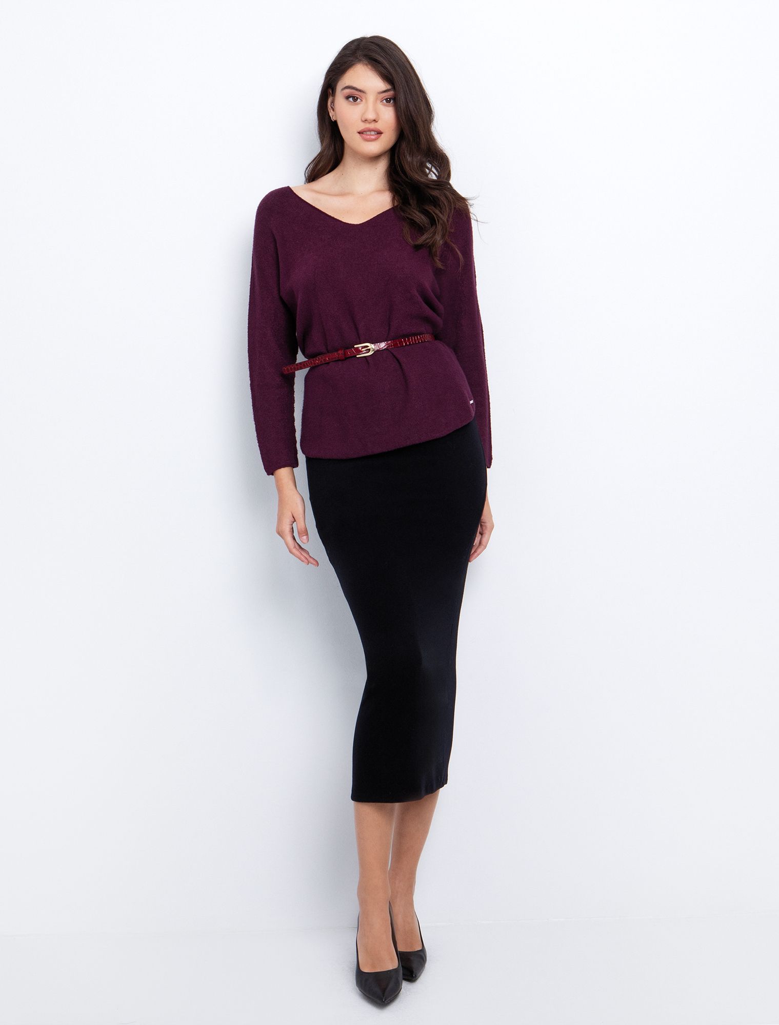 One size πλεκτή μπλούζα με V