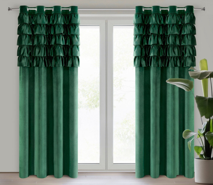 Zasłona na przelotkach AURA welwetowa z falbanami 140X250 c. zielona