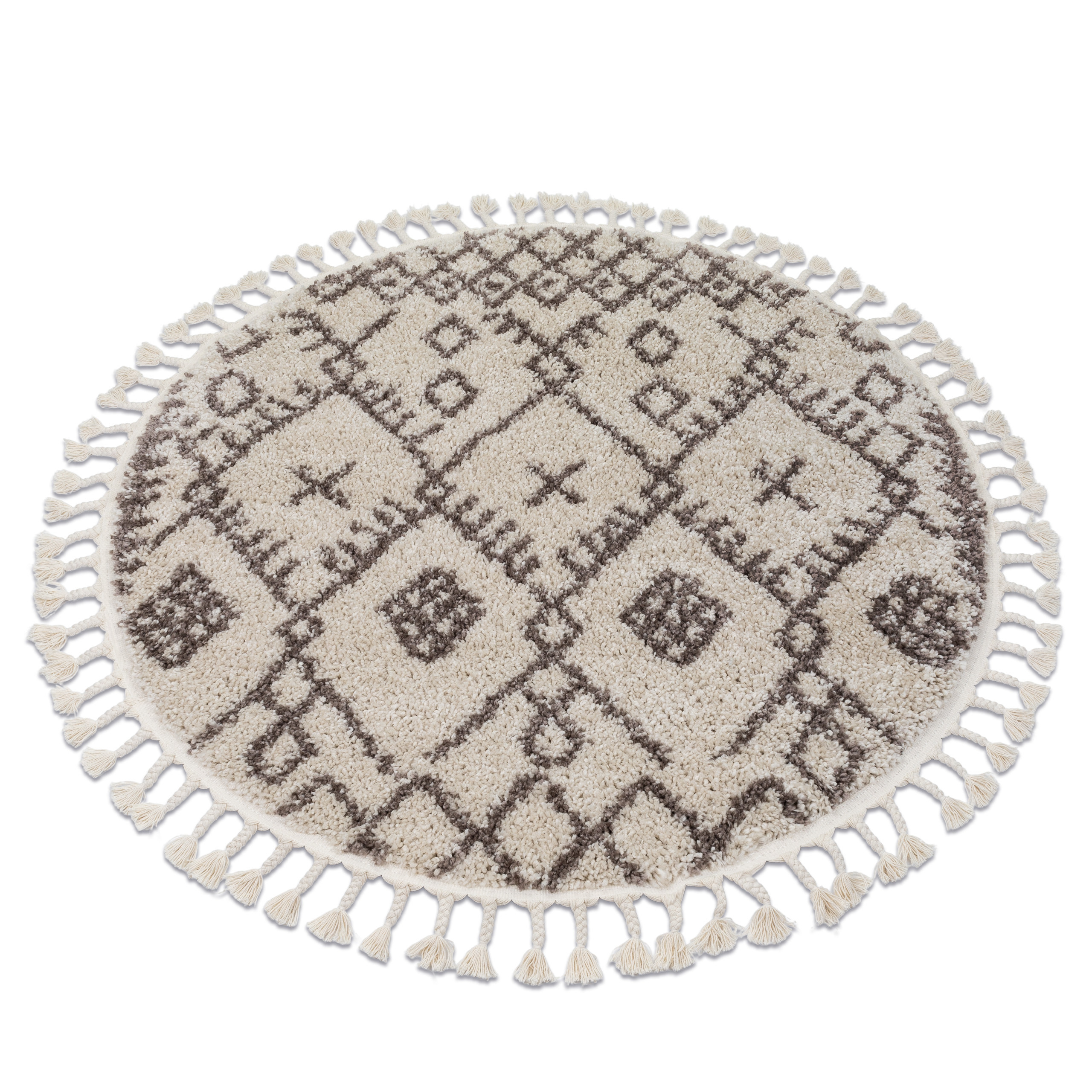 Dywan BERBER TANGER B5940 krem / brąz Frędzle berberyjski koło 120 cm