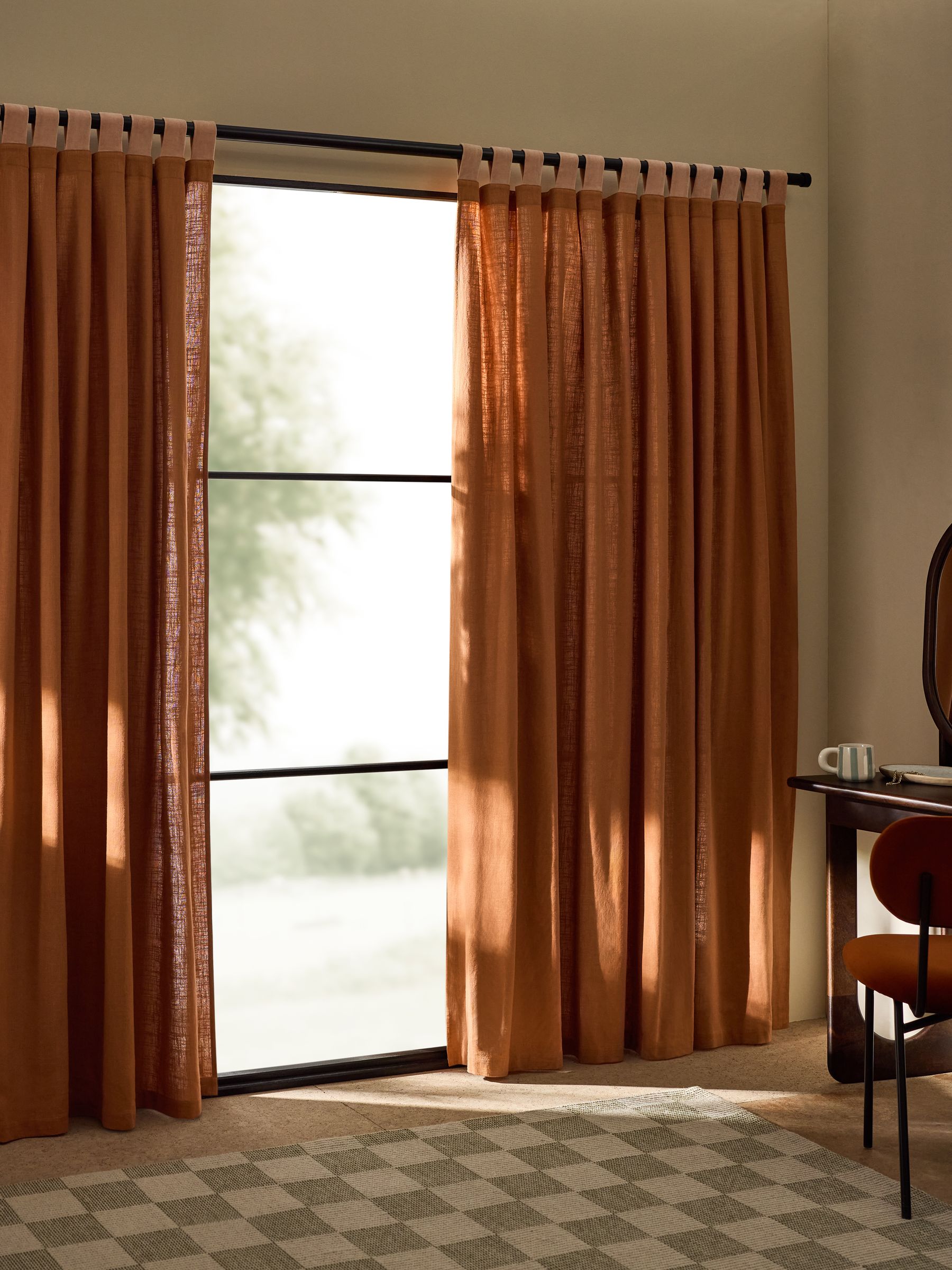 Hadlo Textured Cotton Tab Top Curtains in Rust