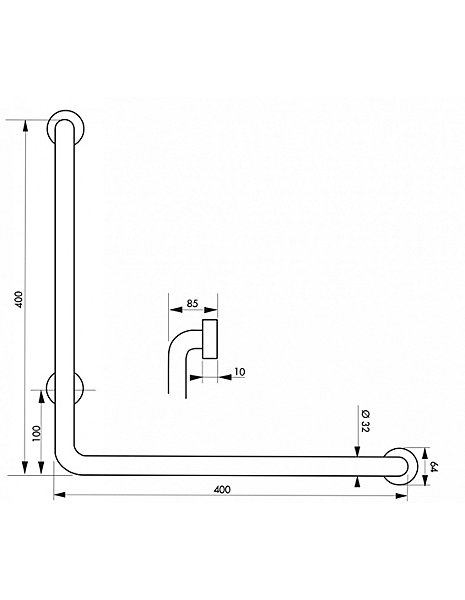 Barre de maintien coudée, inox 304, longueur 800mm, angle 90 degrés, diamètre 32mm, finition inox brossé - THIRARD